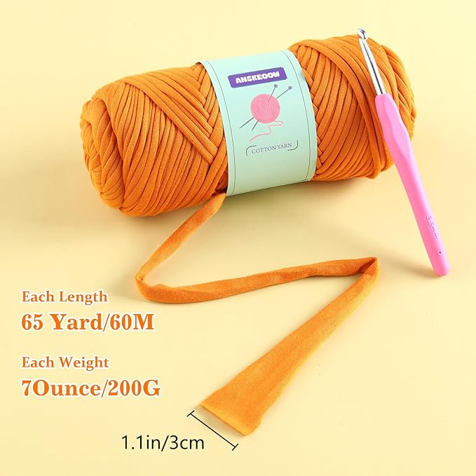2 Skeins Tshirt Yarn for Crochet,Soft T Shirt Yarn for Crocheting Bag/Basket/Home Decor,Trapillo para Tejer a Crochet Bolsas with 1 Crochet Hook,Each Ribbon Yarn 7oz, 66yds (Red)