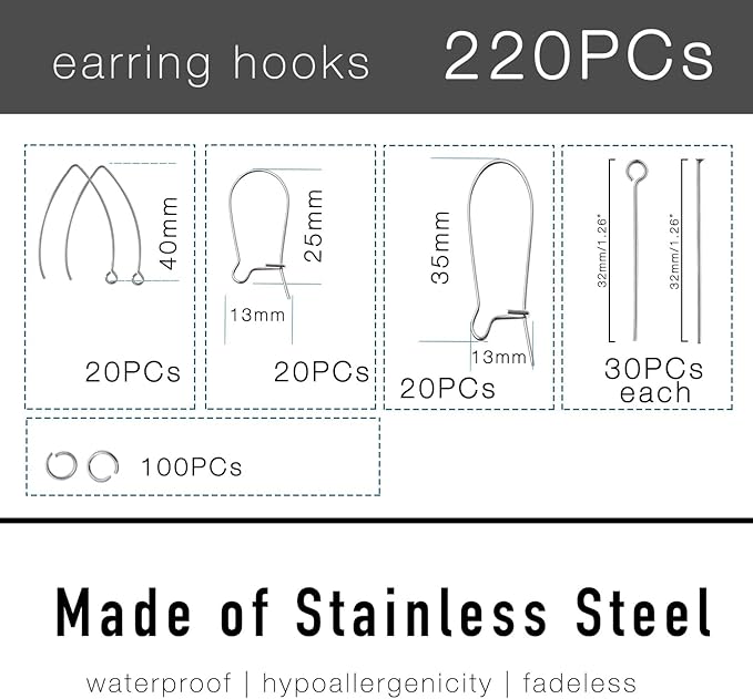 stino 800/220pcs hypoallergenic earring hooks for jewelry making, stainless steel earring findings supplies, silver & gold plated (v & u hook silver (220pcs))