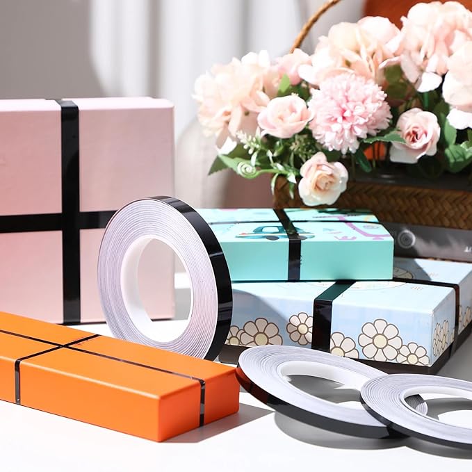 Zonon 3 Sizes Black Self Adhesive Polyester Film Tape Washi Tape for Car Furniture Graphic Arts Walls Decor, 55 yds(5/10/15mm)