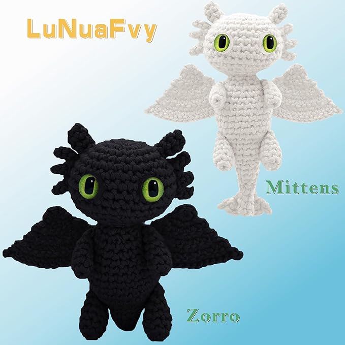 lunuafvy crochet kit for beginner adult/teen/kid 9+ - learn to crochet animal amigurumi dragon set with left/right-handed 4hr video, 3-format guides, gift-ready packaging, soft yarn & storage bag