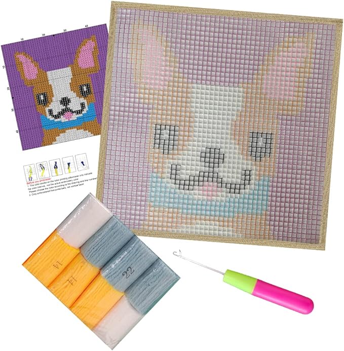 Yglnden Latch Hook Kits Rug Dog Crochet Yarn Cushion Colour Pre-Printed Canvas Rug Needlework DIY Hook and Latch Kit Christmas Home Decoration 30x30cm/12 X12in