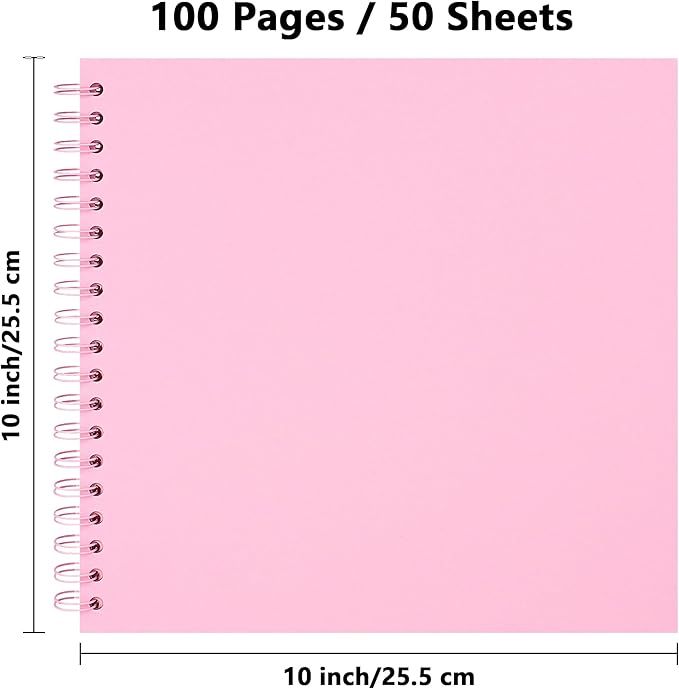 10 x 10 Inch DIY Scrapbook Photo Album Hardcover Kraft Blank Page Acid-Free, 100 Pages (50 Sheets) Memory Book for Wedding Anniversaries Family Baby Memories Small Scrapbooking Projects, Pink