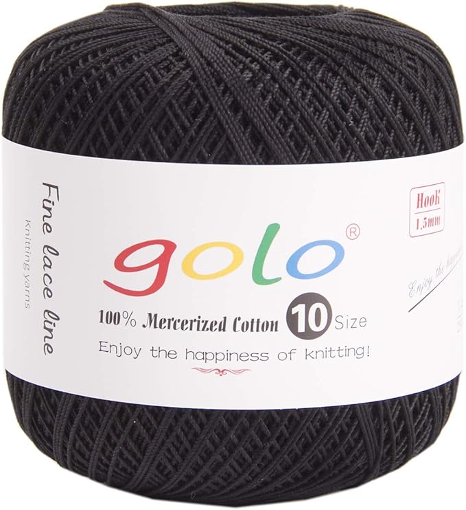 golo Crochet Thread Size 10 for Black Cotton Crochet Yarn for Crocheting Black 901