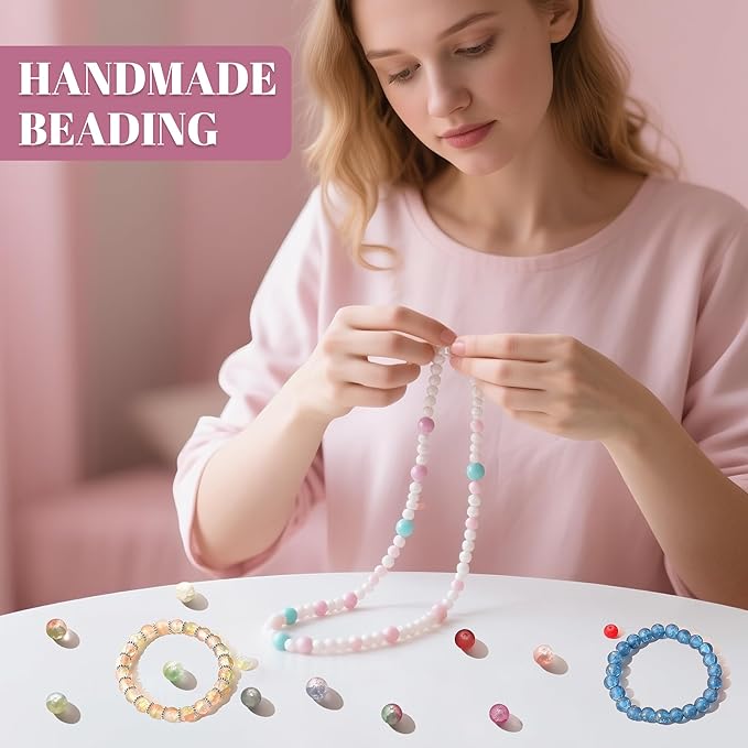 690pcs Frosted Lunar Glass Beads for Bracelets Making, 24 Colors Crystal Beads with Accessories Jewelry Making Kit, 8mm Round Coloured Glaze Beads for DIY Bracelet Crafts, Gifts for Beginners Men