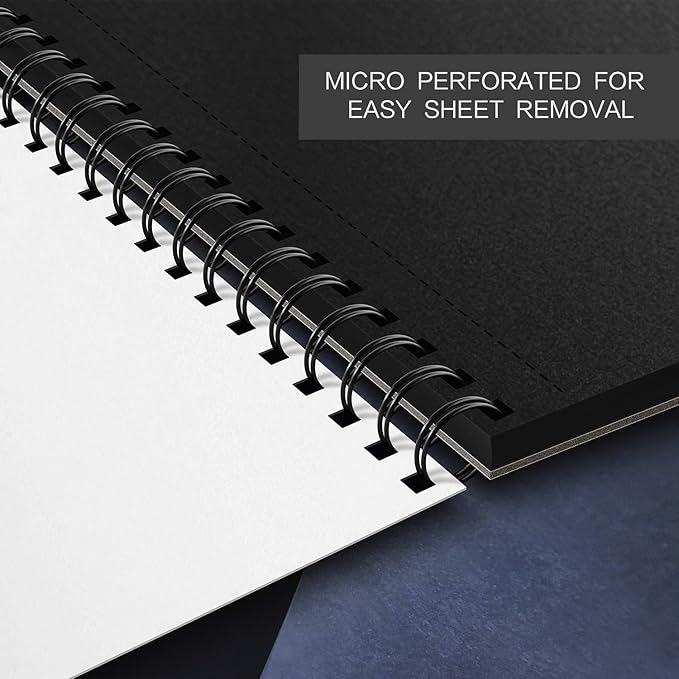 Bachmore Black Drawing Pad, 9X12 inch (92lb/150gsm), 50 Sheets of Top Spiral-Bound, Perforated,Heavyweighted Paper for Graphite, Acrylic, Colored Pencils, Charcoal, Opaque Inks, Gouache & Pastels
