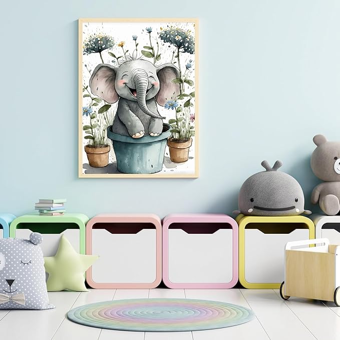 FOXKISS Baby Elephant Diamond Art Painting Kits for Adults, Full Drill Diamond Dots Paintings for Beginners, Round 5D Paint with Diamonds Pictures Gem Art Painting Kits DIY Crafts Kits 12x16inch