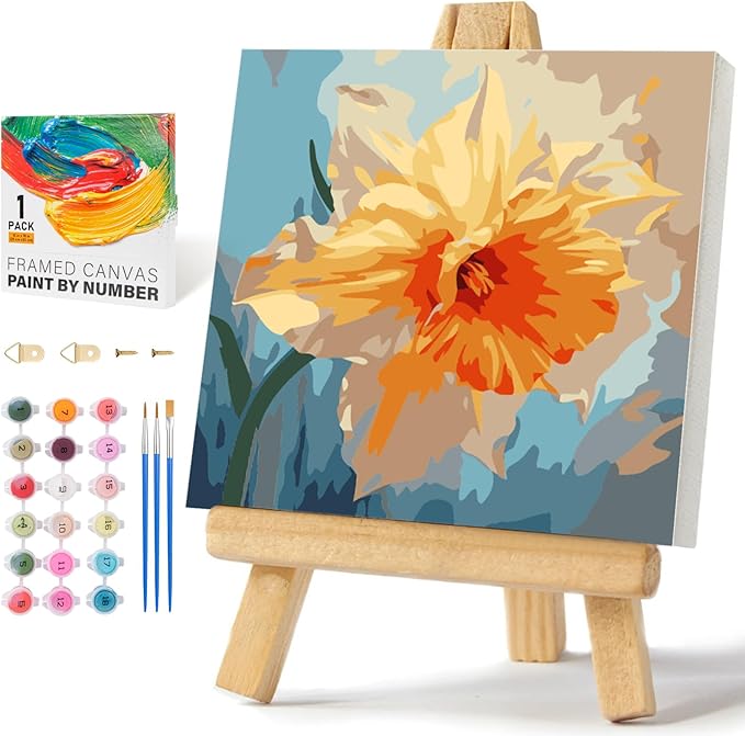 Framed Paint by Numbers Kit for Adults Beginners & Kids Ages 8-12, Flowers Acrylic Easy Paint by Number with Frame, Watercolor Paint by Number Kits on Canvas Framed (10 * 10 Inch, without Easel)