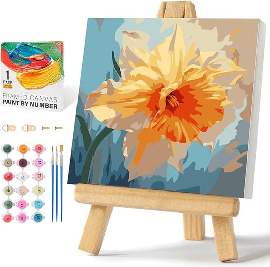 Framed Paint by Numbers Kit for Adults Beginners & Kids Ages 8-12, Flowers Acrylic Easy Paint by Number with Frame, Watercolor Paint by Number Kits on Canvas Framed (10 * 10 Inch, without Easel)