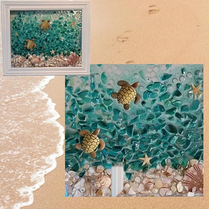 Sea Glass Art Kits, 2024 New Sea Glasss Resin Art Kits for Adults, DIY Mosaic Glass Kits, Mosaic Kits for Adults Resin Beach Art Kit for Home Decoration, Bookshelf, Office, Windowsill (G)