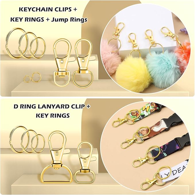 PAXCOO 300PCS Keychain Making Kit, Keychain Craft Supplies Including Key Chain Clips, Lanyard Snap Hooks, Key Rings and Jump Rings for Key Chain Making, Purse Making, Lanyard Making