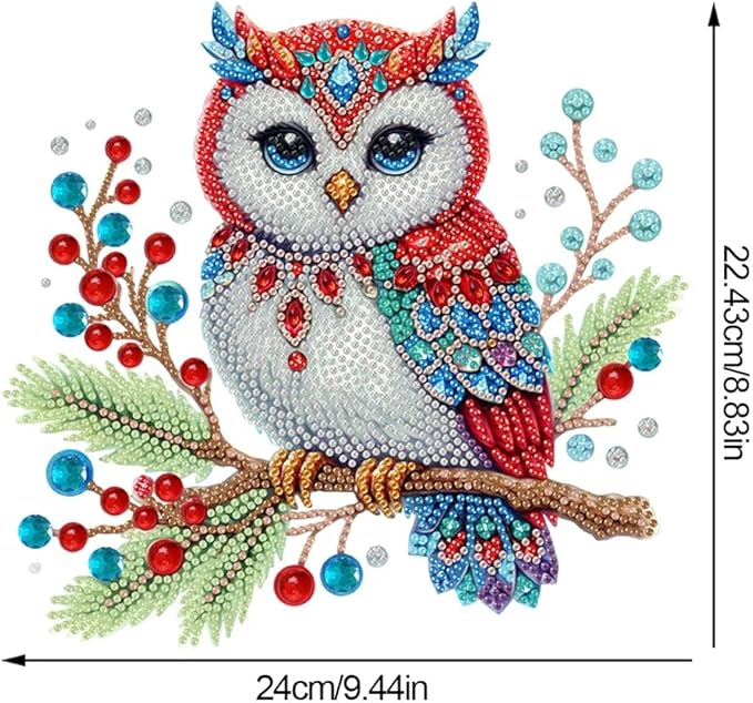 SHLUHA Diamond Art Kits for Adults Diamond Art Christmas Owl Design Special Shape Acrylic Hanging Pendant Crystal Mosaic Home Wall Door Window Decor with Chain Handmade Christmas Gift(LL075)