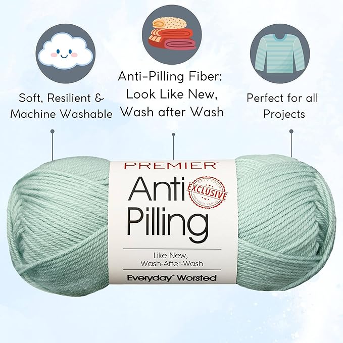 Premier Yarns Everyday Anti-Pilling Solid Spa DN100-51 (3-Skeins - Same Dye Lot) #4 Worsted Weight Acrylic Yarn for Crocheting and Knitting with Project Bag