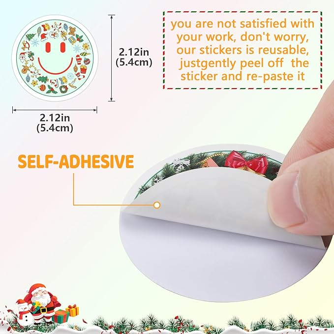 wercokt 50pcs smiling christmas stickers, cute water bottle stickers for kids, for teaching rewards, notebooks, stationery, luggage, cartoon pvc happy stickers