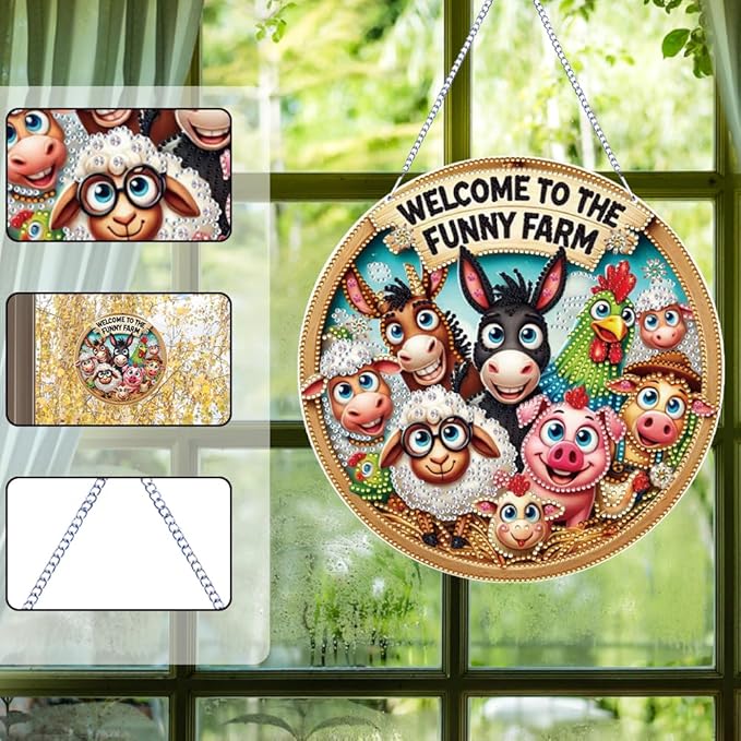 POETRYDRAW DIY Hanging Diamond Art Pendant Kit Animals, Special Crystal Diamonds Painting Ornament for Adults, 5D Diamond Art Suncatchers Double Sided Board Gem Painting Box Kit