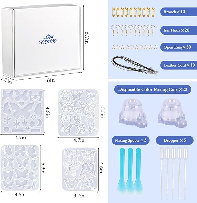 Resin Jewelry Making Kit Uv Resin Molds Silicone Butterfly Earring Making Kit DIY Crystal Glue Necklace Pendant Keychain Molds Jewelry Making Supplies Resin Art Craft Mother's Day Gift