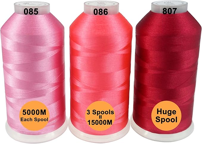 New brothreads - 40 Options- Various Assorted Color Packs of Polyester Embroidery Machine Thread Huge Spool 5000M for All Embroidery Machines -Pink/Rose/Carmine