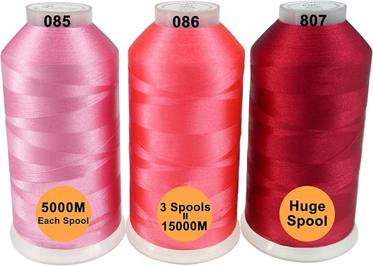 New brothreads - 40 Options- Various Assorted Color Packs of Polyester Embroidery Machine Thread Huge Spool 5000M for All Embroidery Machines -Pink/Rose/Carmine