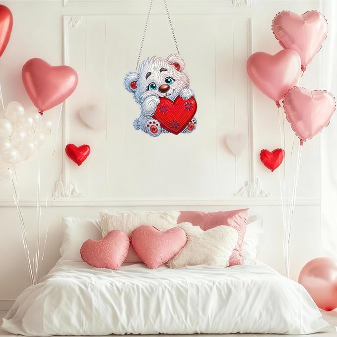 DOMROM Bear Diamond Art Hanging Kits for Adults Beginner, Special Shaped Crystal Diamond Painting Bear Pendant, DIY Diamond Art Suncatchers Animal for Home Garden Wall Decor Gift
