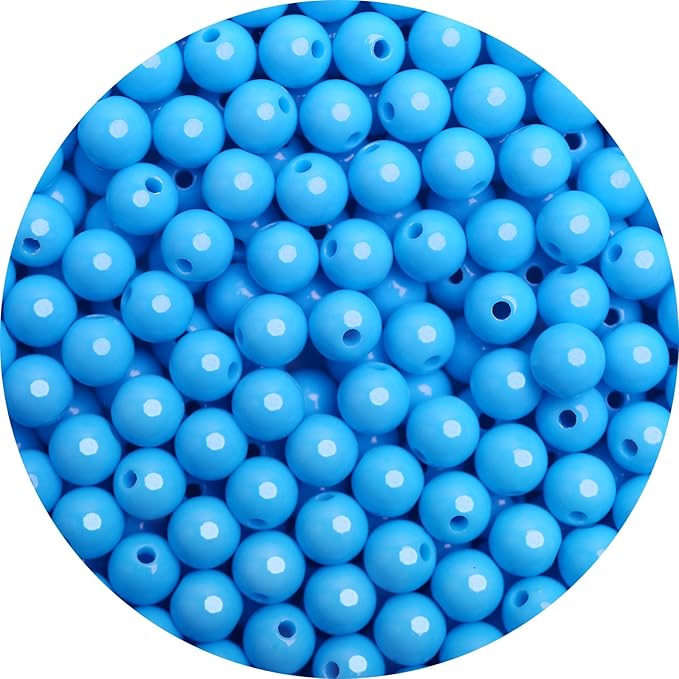bonny boxx 500pcs 8mm smooth deep aquamarine acrylic round beads, plastic resin bubblegum balls chunky gumball beads for necklace and bracelet making, crafting supplies