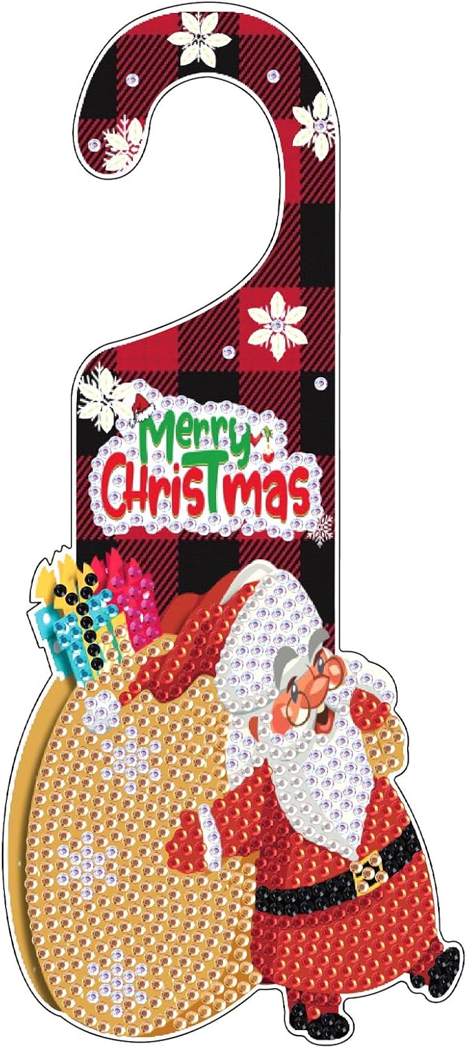 AiYuanzsh Diamond Art Painting Christmas Door Sign Pendant Kits for Door Decoration, Christmas 5D Special Shaped Drill Crystal Diamond Art Hanging Door by Number Kits for Adults Craft DIY Gift