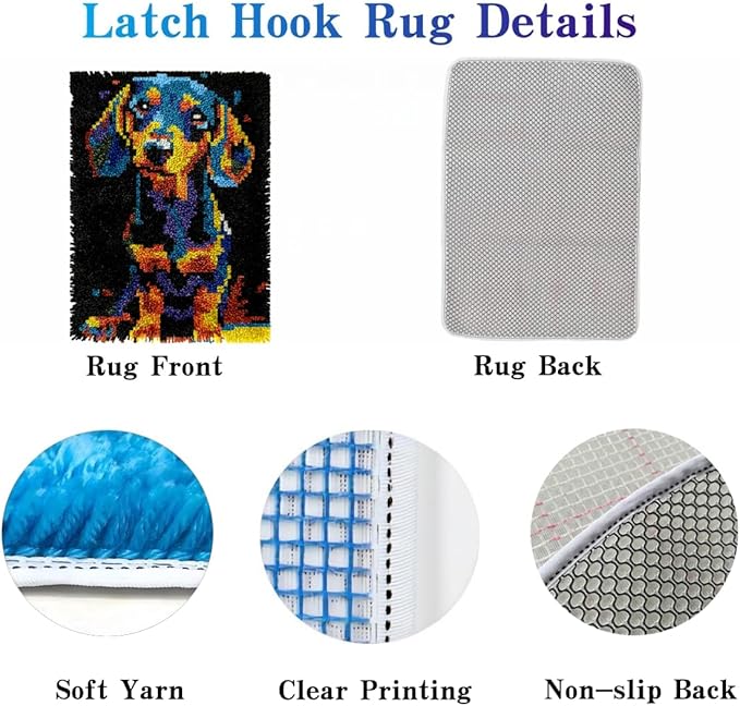 DIY Latch Hook Rug Kit Black Horse Portrait and Sunset Easy for Beginners Crochet Yarn Hook and Latch Tapestry Mat Cushion Craft Set for Home Decor 38x52cm-3