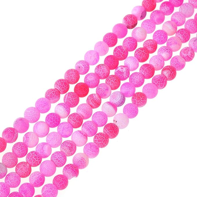 8mm Natural Rose Frosted Agate Gemstone Round Loose Beads Crystal Stone Bracelet Necklace Accessories Crafts for Jewelry Making DIY,1 Strand 15"