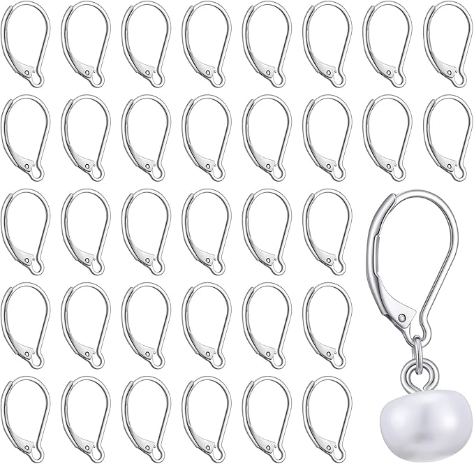 50pcs leverback earring hooks,stainless steel lever back earring findings, french ear clasps for dangles earrings diy jewelry making, smooth to open & close (silver)
