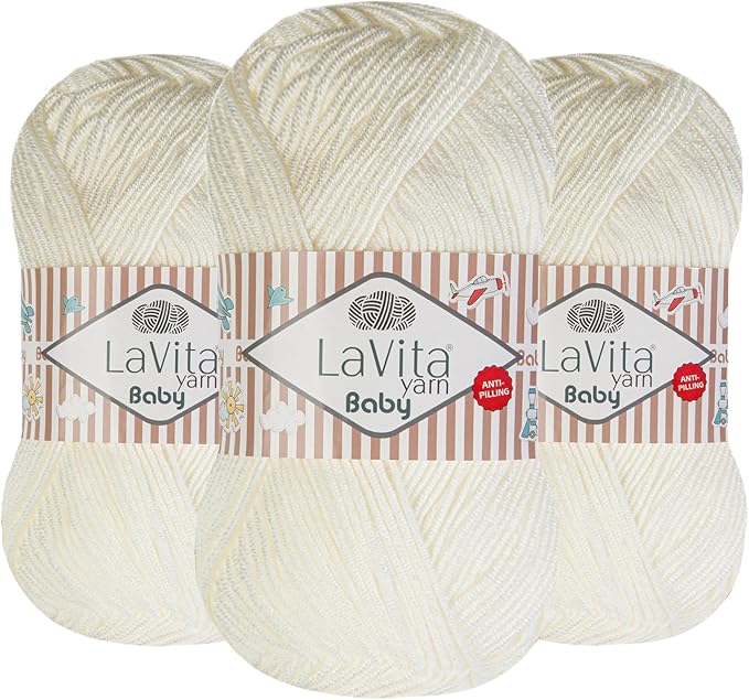 LaVita Baby Premium Anti-Pill Acrylic Yarn - 820 Yards, 3 x 3.5 oz - Warm, Airy Fiber with Silky Texture - Oeko-TEX Certified, Durable, Lightweight, Long-Lasting, Solid Pastel Colors - 3 Skeins Pack