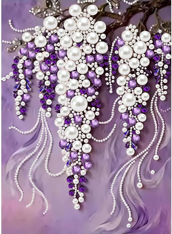 GEMFAMILY Violet Pearl Diamond Art Kits for Adults,DIY Special Shaped Diamond Painting Kit for Beginners,5D Diamond Painting Pearl Gem Art for Home Wall Decor 12 X 16 Inch