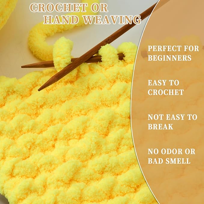 Chunky Chenille Yarn for Crocheting/Arm Knitting, Super Soft Jumbo Knit Blanket Yarn Yellow 8 Pack (32 yds, 8.5 oz Each Pack)