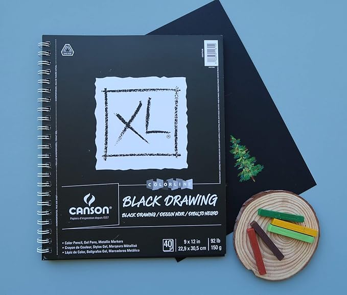 Canson XL Series Drawing Paper, Black, Wirebound Pad, 7x10 inches, 40 Sheets (92lb/150g) - Artist Paper for Adults and Students - Colored Pencil, Ink, Pastel, Marker