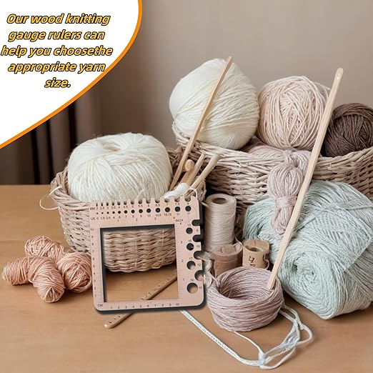 1 Pcs Wooden Knitting Crochet Gauge Ruler Needle Sizer Stitch Counter Spinner Yarn Measure Tool Square Craft Accessory