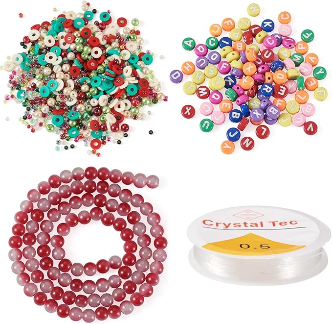 Spritewelry Friendship Bracelet Making Kit with Glass Seed Beads 8mm Red Clay Beads Bracelet Making Kit for Adults Letter Bead for Jewelry Making DIY Crafts Gift Supplies 1 Bag