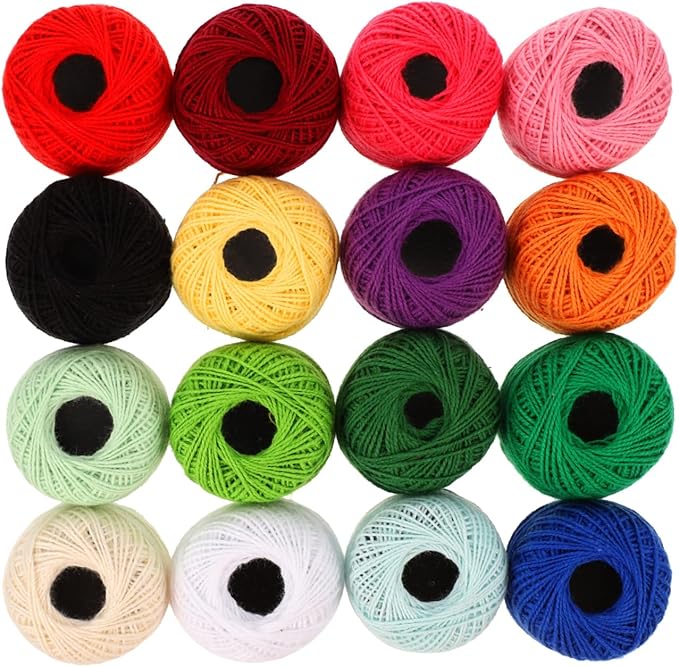 Gatuida 16 Rolls Cotton Yarn Threads Balls, Crochet Embroidery Floss, Assorted Colors, Cross Stitch Threads for DIY Crafts Sewing, 45 Meters Per Roll