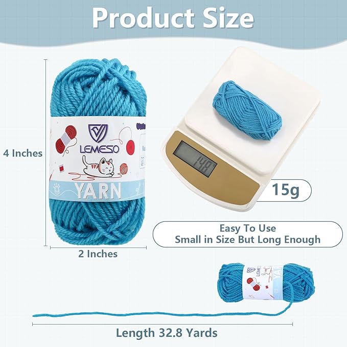 LEMESO 12 Skeins Acrylic Yarn for Crocheting - 180g Bulk Multicolor Knitting Yarn for Beginners and School Crafts - 15g Mini Skeins for Art Classes and DIY Projects