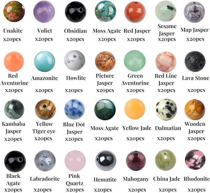 560pcs Crystal Beads for Jewelry Making Bulk,Natural Stone Beads Charm Gemstone DIY for Friendship Bracelet Making Kit Supplies(8mm,28 Color A)