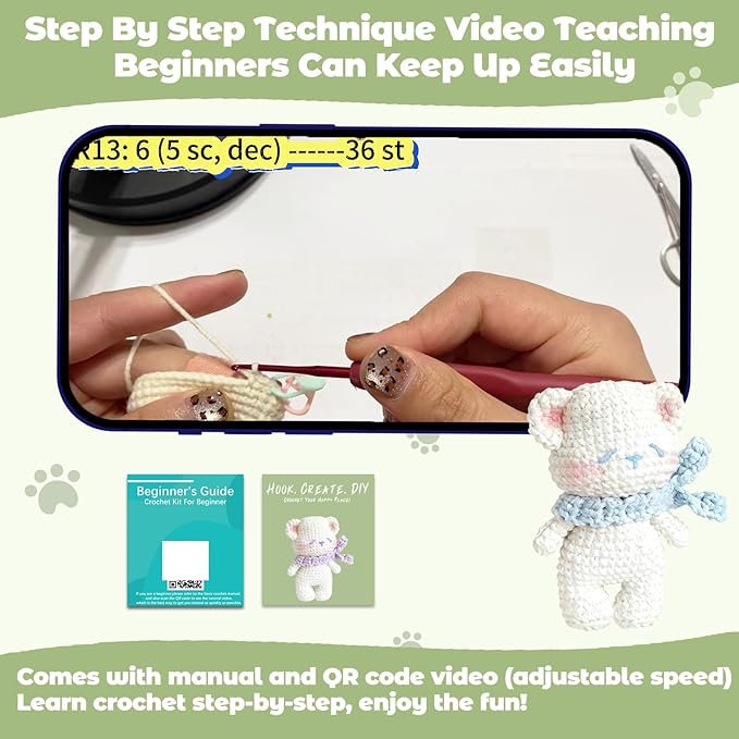 JueRum All in One Crochet Kit for Beginners,Bear Crochet Starter Kit with Step-by-Step Video Tutorials,Learn to Crochet Bear Animals Amigurumi Knitting Kit for Adult