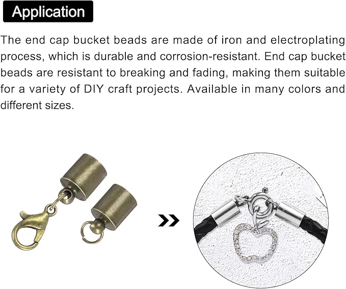 MECCANIXITY Fold Over Cord End Caps Bronze 7mm OD with Crimp Covers Lobster Claw Clasps DIY Jewelry Making for Bracelets and Necklaces Crafting 20 Pcs