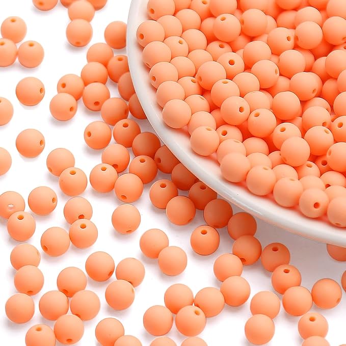 bonny boxx 200pcs 10mm matte light orange acrylic round beads, frosted plastic resin bubblegum balls chunky gumball beads for necklace and bracelet making, crafting supplies