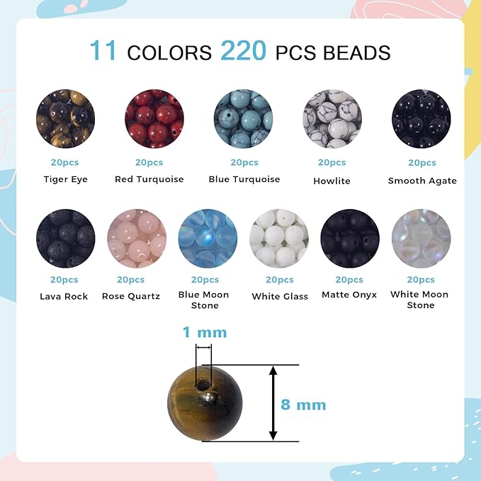Mchruie 636pc Bracelet Making Kit, 8mm Beads for Bracelets Making - Natural Stone Gemstone Beads for Jewelry Making DIY Bracelet Kit for Adults Beginners