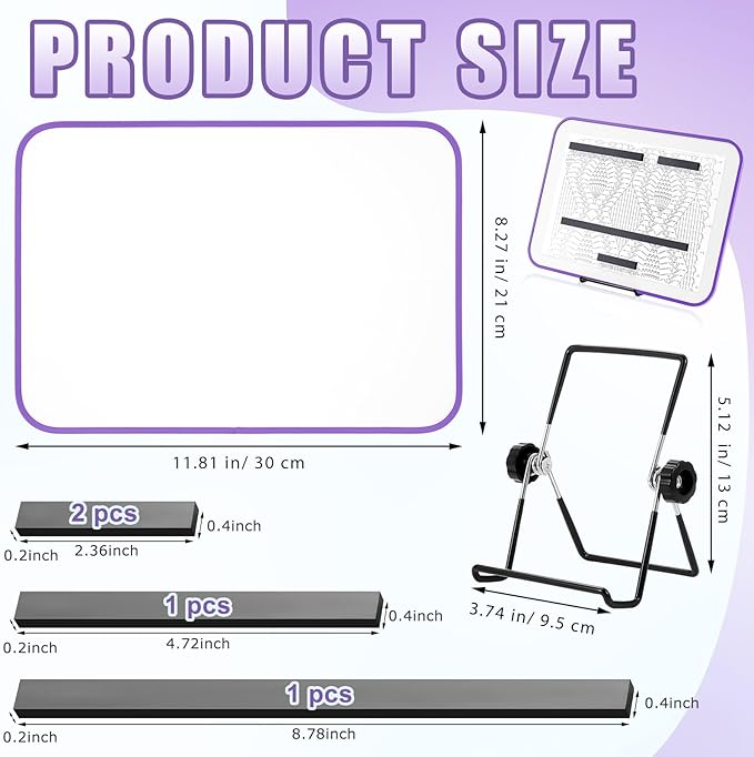 flutesan 8 x 12 inches knitting pattern holder with 4 replacement magnets knitting chart keeper cross stitch magnetic board cross stitch accessories and supplies for crochet(purple border)