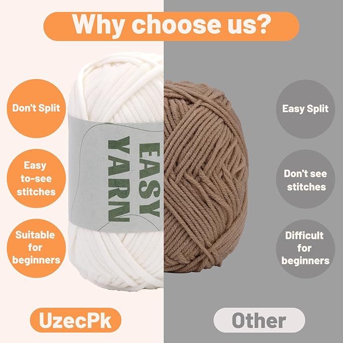 4x50g(7.1Oz) Yarn for Crocheting and Knitting, 4x87yds Beginner Easy Crochet White Cotton Yarn for Beginners with Easy-to-See Stitches, Worsted-Weight Medium #4 - Cotton-Nylon Blend