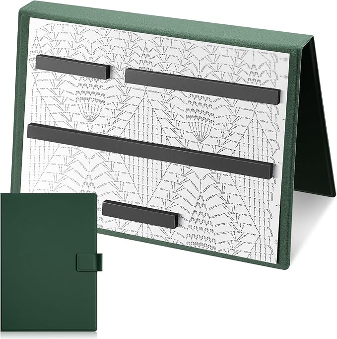 Flutesan 1 Pcs Green Knitting Pattern Holder, Fold up Cross Stitch Knitting Chart Keeper with 4 Pcs Replacement Magnets, Cross Stitch Accessories Supplies, Unfolded Size 13.2 x 9 Inch