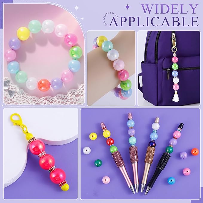 320 PCS Beads for Pens, 14 mm Focal Beads & 8 mm Rhinestone Spacers Bead, Fit for Beadable Pens Bracelets Keychains Jewelry Making, Rainbow Acrylic Bead, Christmas Gifts