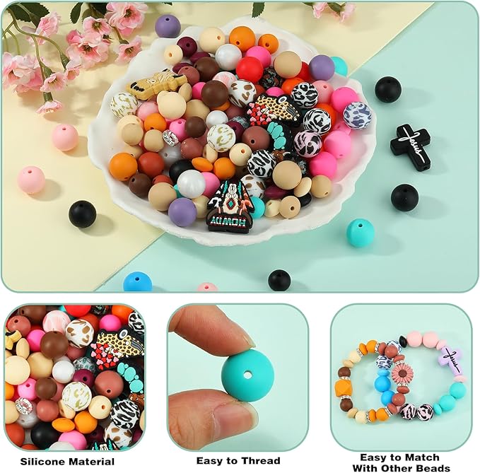120 Pcs Yak Themed 12mm 15mm Silicone Beads Kit for Keychain Making Daisy Beads Round Focal Beads for Pens Bracelets Necklace DIY Crafts Jewelry Making