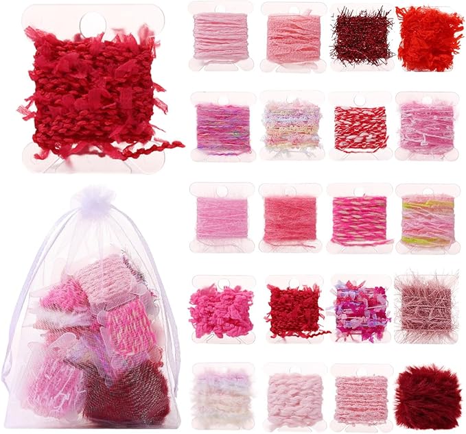 20 Pcs of 2-Yard Original Art Yarns - for DIY Art Yarns for Jewelry Making, Junk Magazines, Knitting, Crafts, Textile Decorative, Tassels, Vintage Yarn Card Making (Pink)