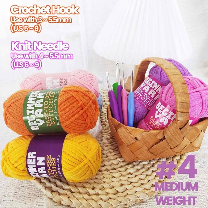 Baiyou 3x50g Beginners Pink Purple Yarn, 260 Yards Pink Purple Yarn for Crocheting Knitting, Easy-to-See Stitches, Worsted Medium #4, Chunky Thick Cotton Nylon Blend Yarn Yarn for Crocheting