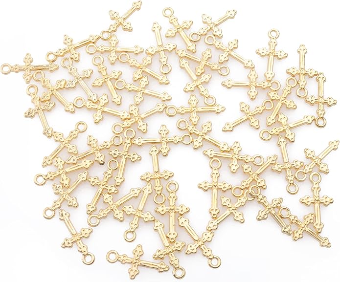 50 Pcs Vintage Crucifix Pendants Beading Charms with Hole Metal Religious Antique Silver Gold Bulk Cross for Jewelry Making Kit DIY Bracelet Necklace Earring Keychain Accessories Supplies