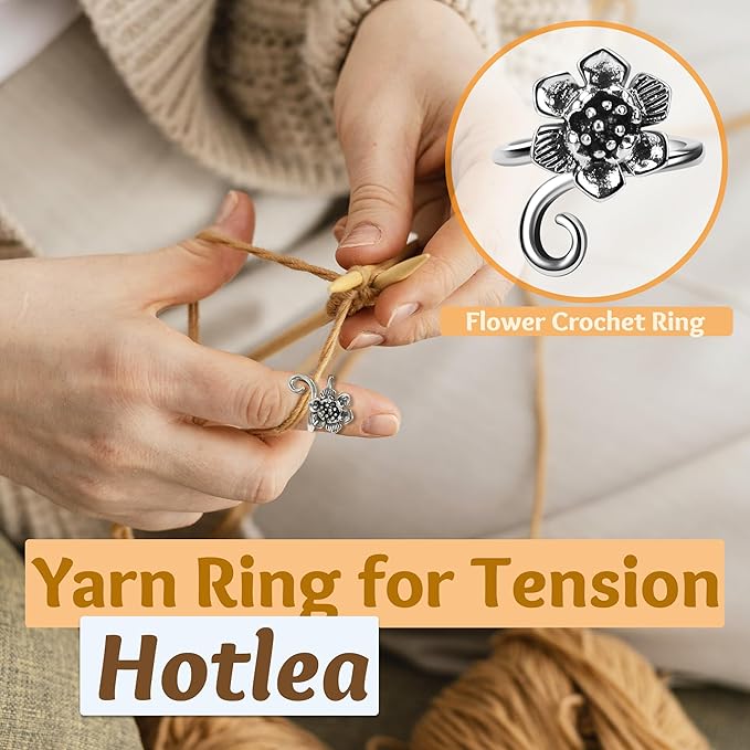 4 PCS Crochet Rings for Fingers Butterfly Flower Sunflower Dragonfly Yarn Tension Ring Knitting Accessories Crochet Gifts for Crocheters