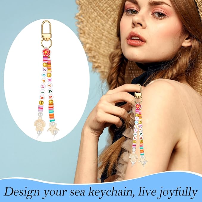 Ferreve 4948 Pcs Hawaii Friendship Keychain Making Kit DIY Summer Ocean Gift Friendship Key Chain Crafts Clay Beads Charms Letter Name Bead Jewelry Accessories for Women Birthday Christmas Party Favor